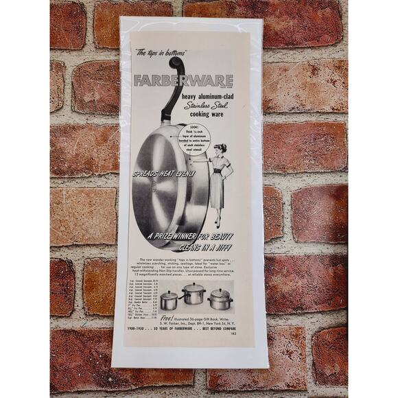 1950 Faberware Cookware "The Tops in Bottoms" Happy Housewife Vtg Print Ad - Picture 6 of 6